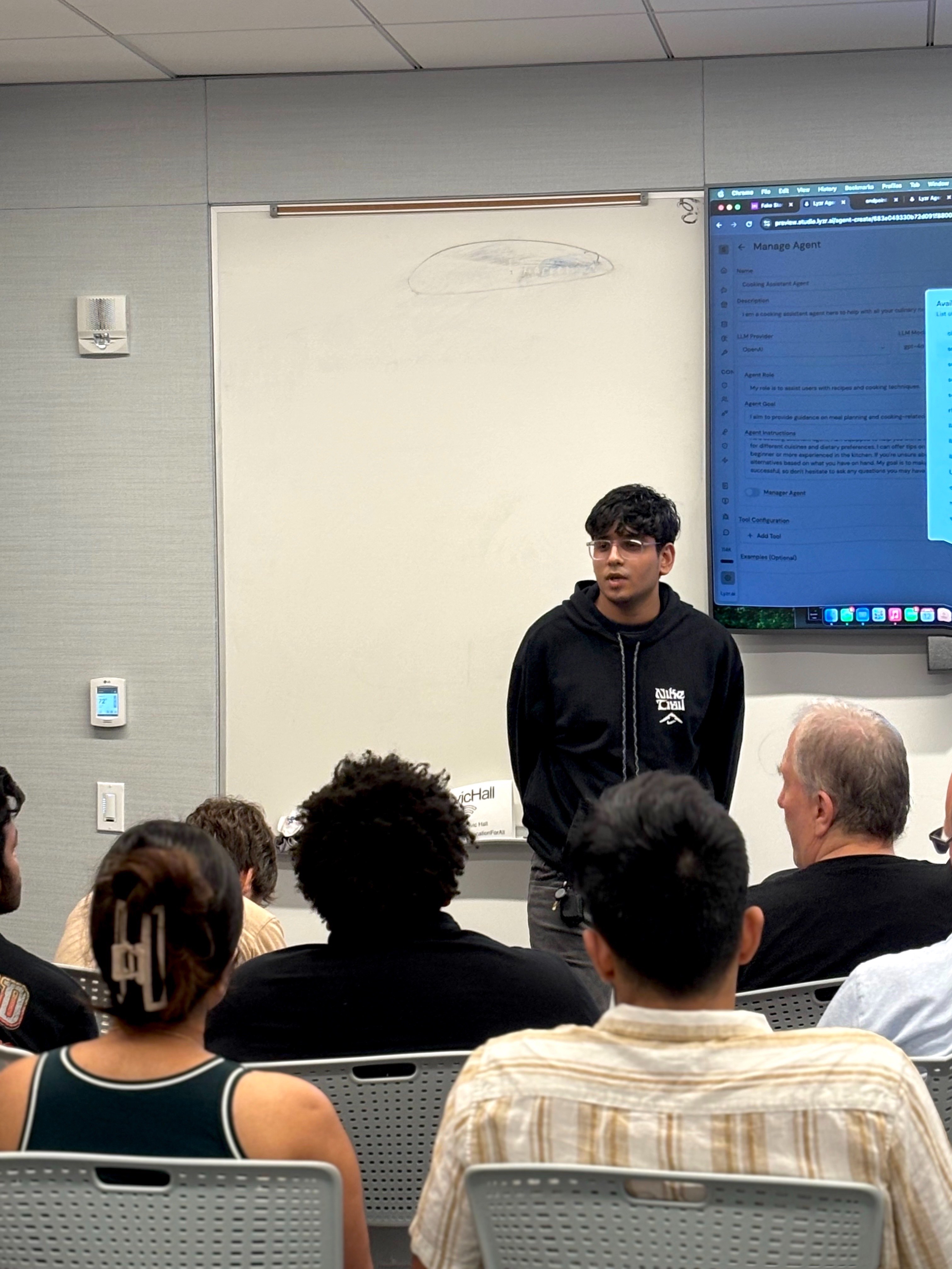 Shreyas Kapale speaking at NYU AICamp 2025 - Multi-Agent Systems for Enterprise AI presentation