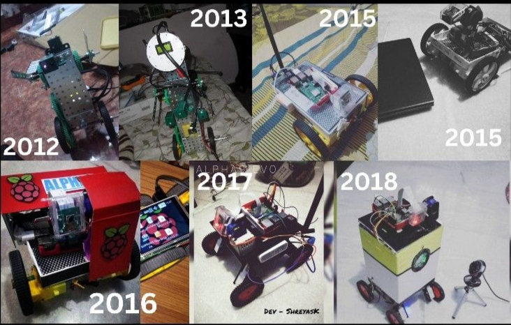 Shreyas Kapale's Robot Evolution from Childhood - Engineering Journey 2012-2018 showcasing Arduino, Raspberry Pi and autonomous robotics projects